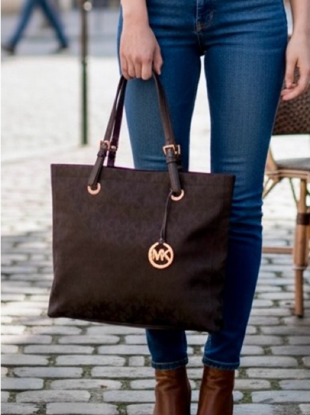 Michael Kors Signature Tote Bag – Black Jacquard MK Logo Shoulder Bag EUC